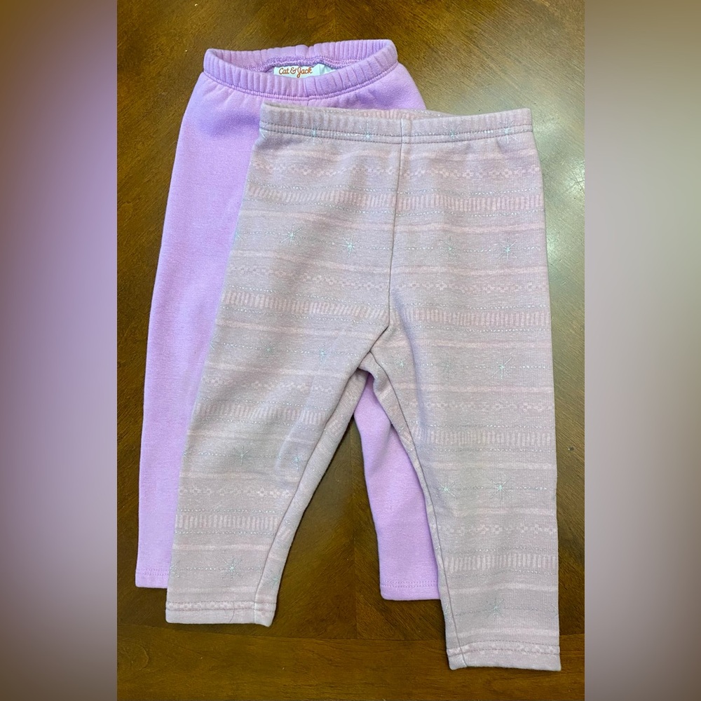 Toddler Girls 2T Fleece-Lined Cozy Lavender and Pink Patterned Leggings
